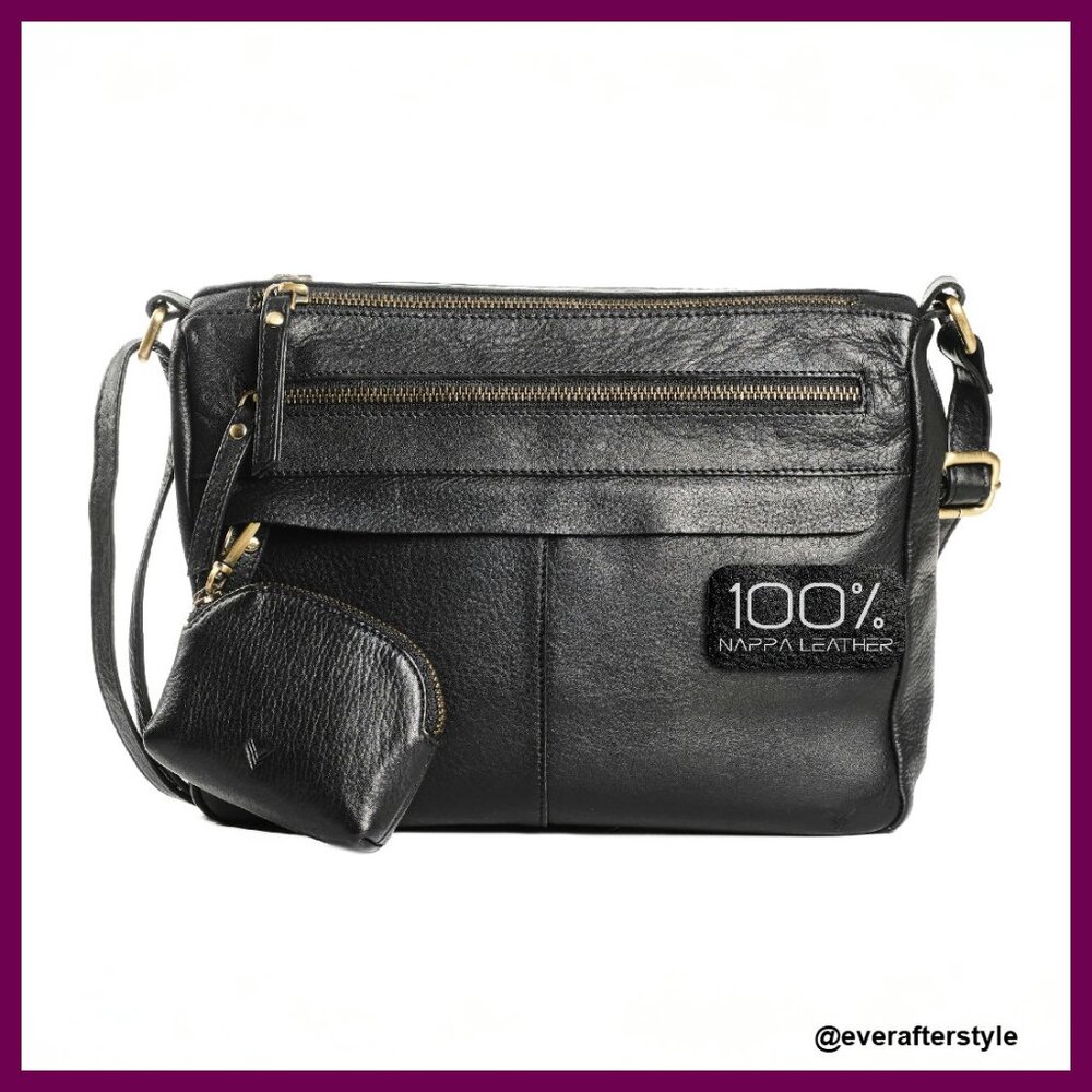 Leather Crossbody Bag Elegant Minimal Chic Large Capacity Many Zippers